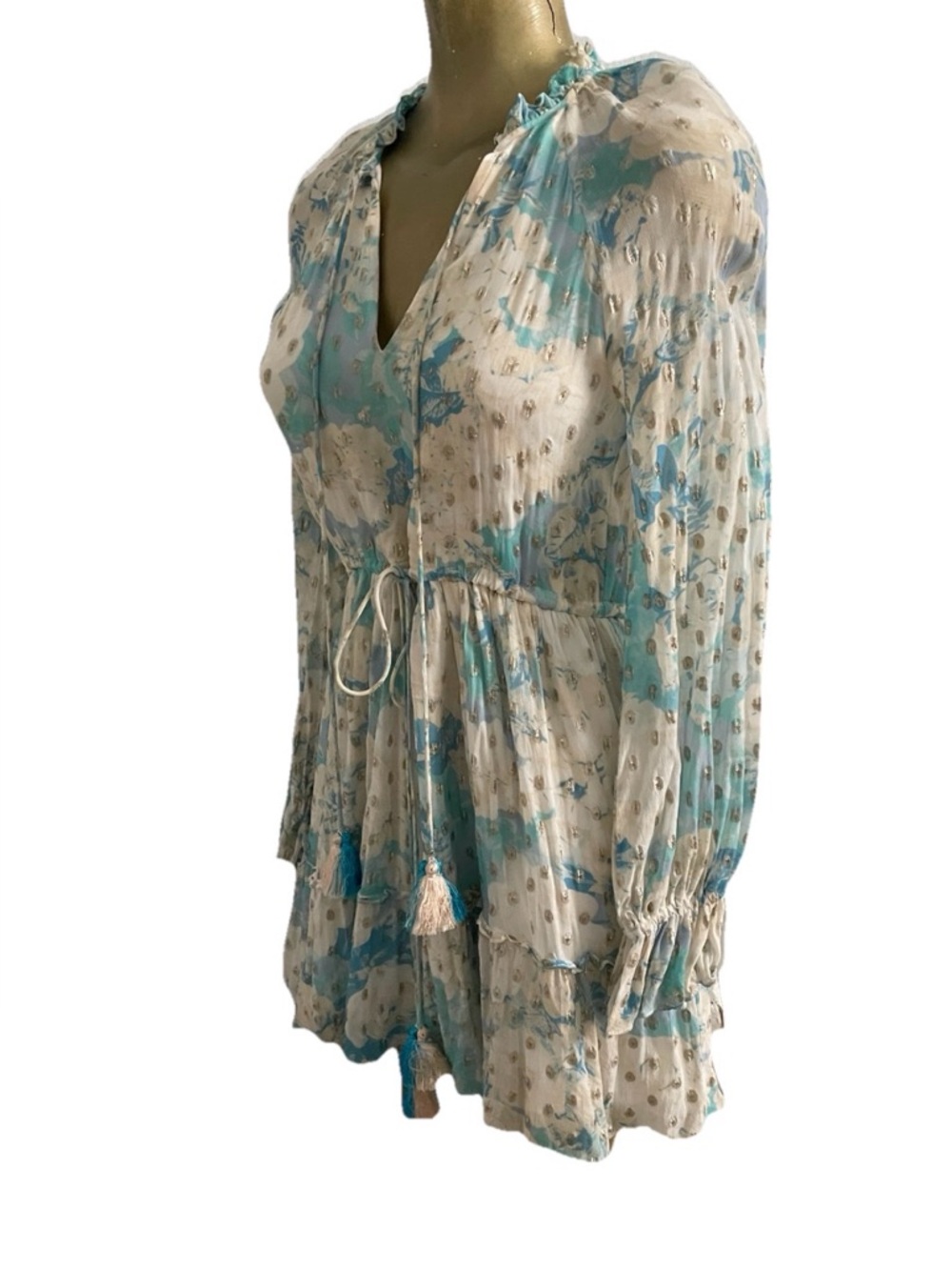 HEMANT & NANDITA Floral Georgette METALLIC MINI DRESS Size Small - Picture 14 of 16